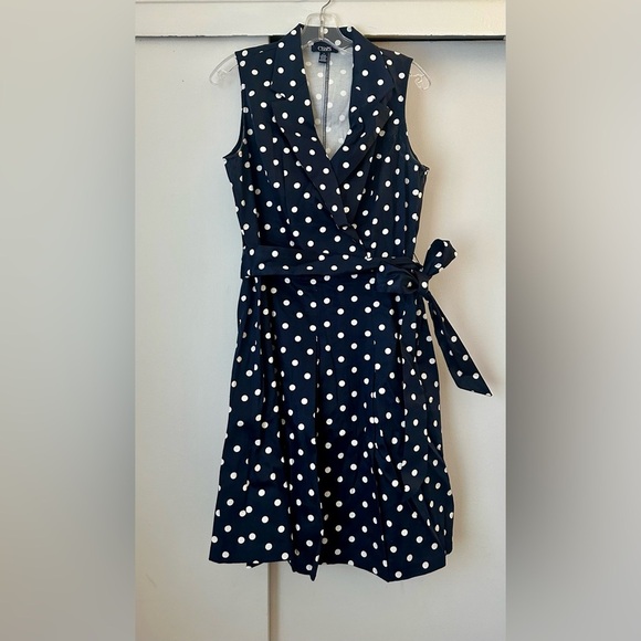 Chaps Navy Polka Dot Wrap Dress Size 12 – Elegant Classic Summer Chic. - Picture 2 of 9